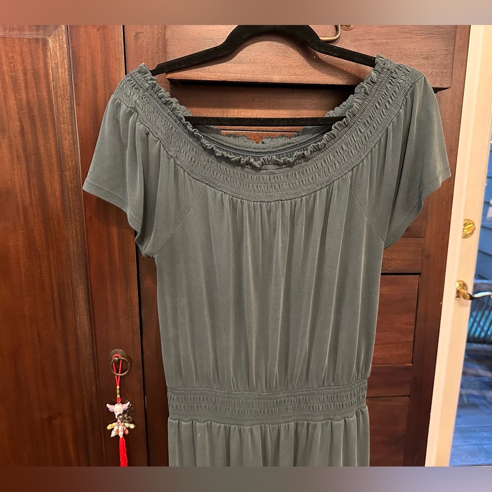 Saturday Sunday (Anthropologie) teal off-the-shoulder wide leg jumpsuit - MP - Picture 5 of 12